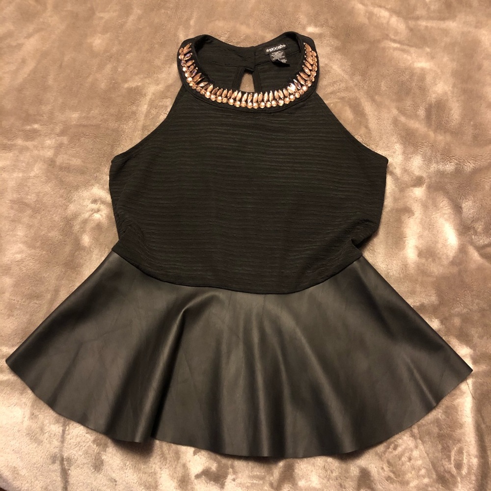 Black Peplum Juniors Blouse